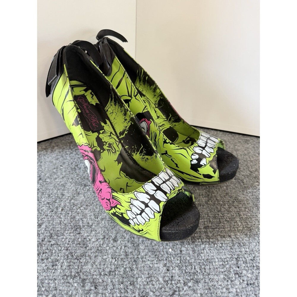Rare Iron Fist Zombie Stomper Peep Toe Stiletto High Heels Size 10 y2k goth punk